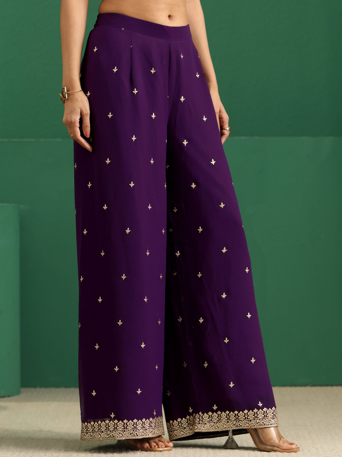 Anouk Art Aubergine Purple Embellished Georgette Palazzo Suit Set