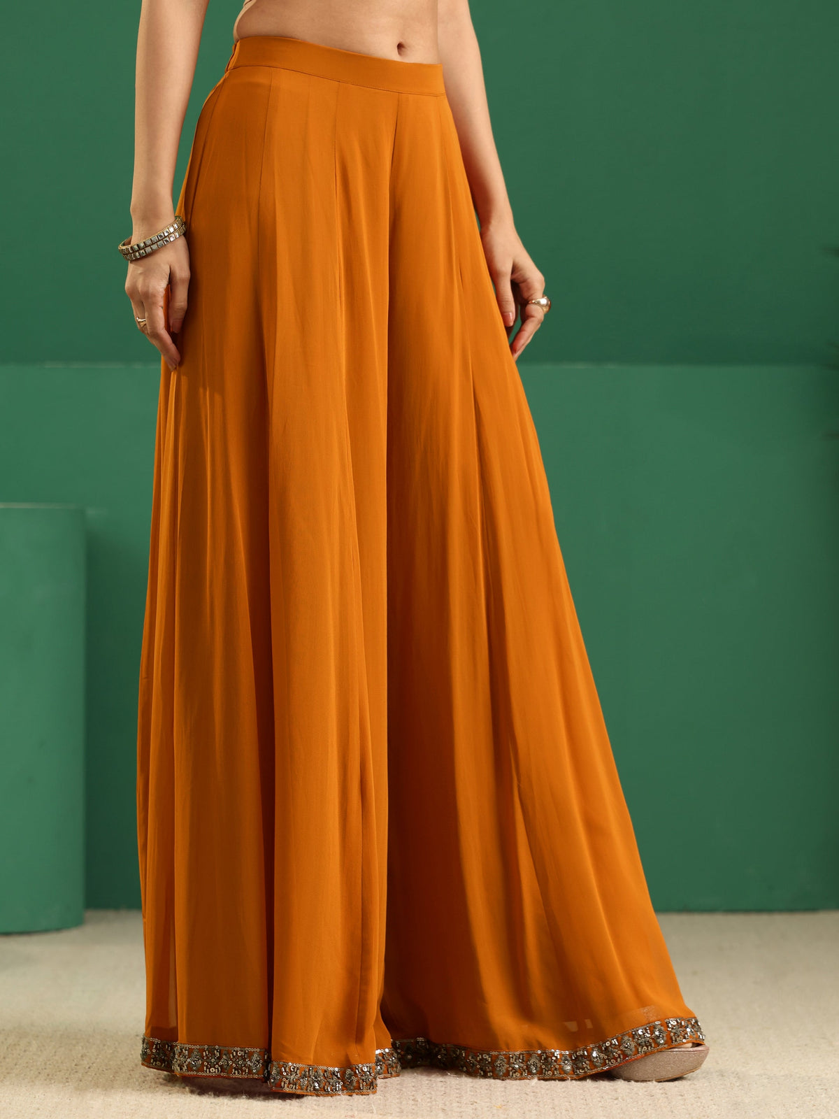 Anouk Art Rust Brown Embellished Georgette Palazzo Suit Set