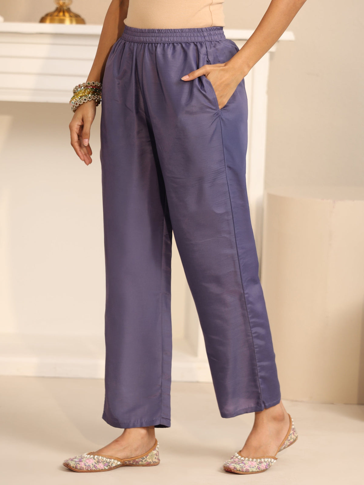 Anouk Deep Lavender Floral Embroidered Organza Straight Suit Set