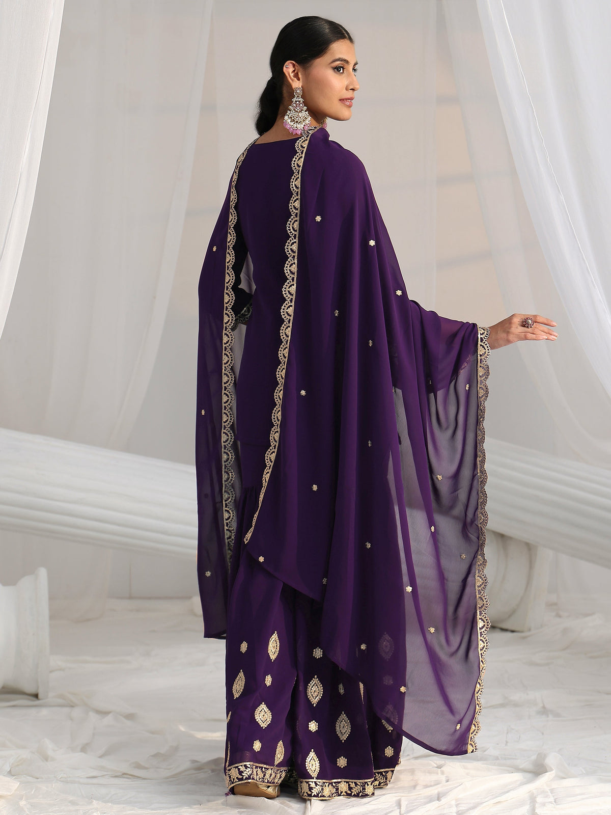 Anouk Imperial Purple Ethnic Embroidered Sharara Suit Set