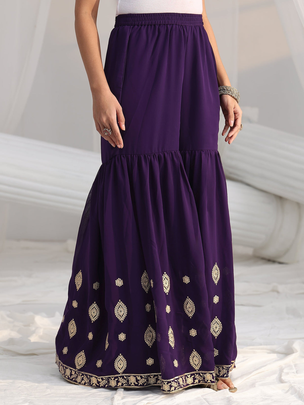 Anouk Imperial Purple Ethnic Embroidered Sharara Suit Set