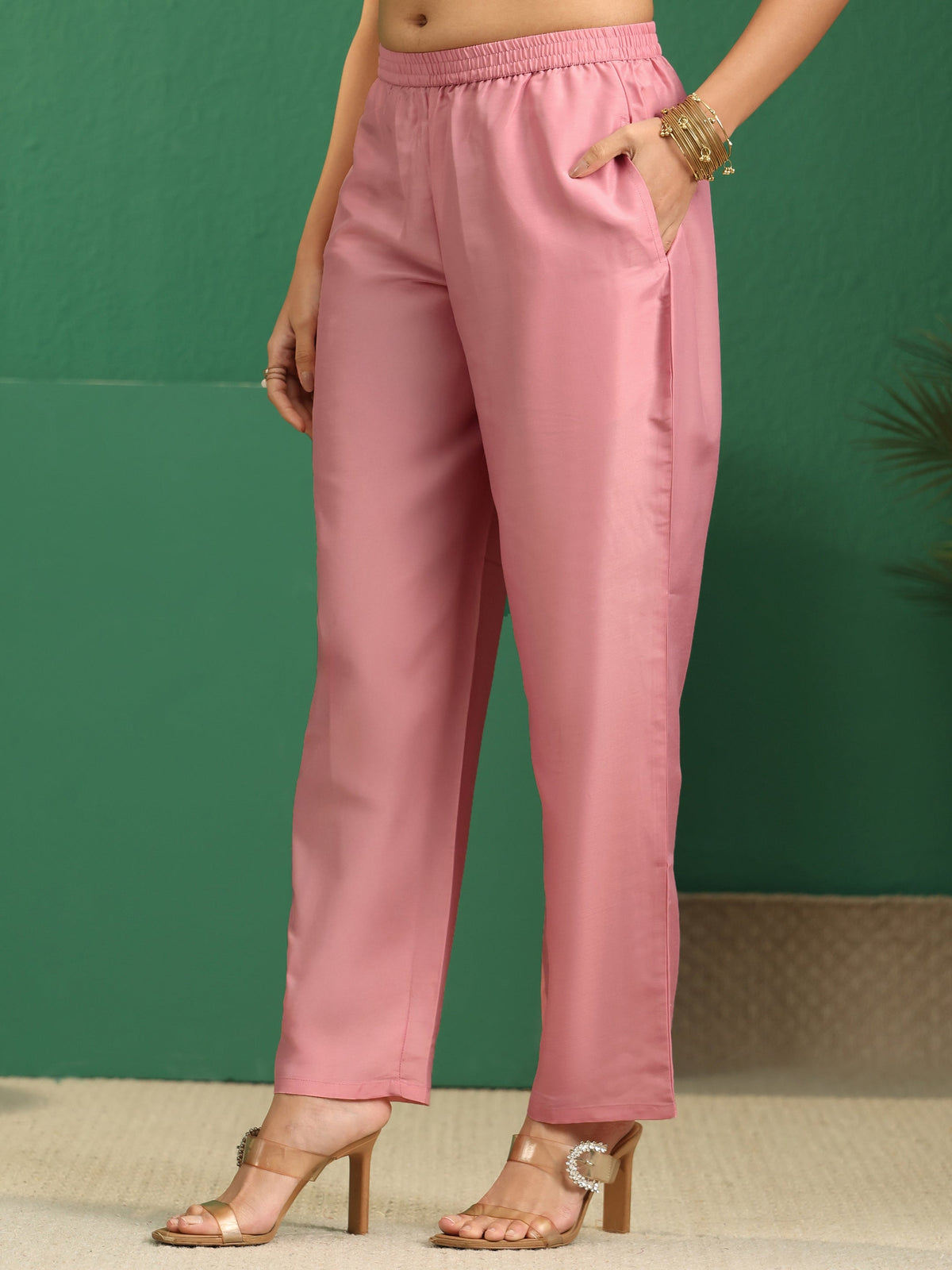 Anouk Dusty Rose Pink Floral Embroidered Organza Straight Suit Set