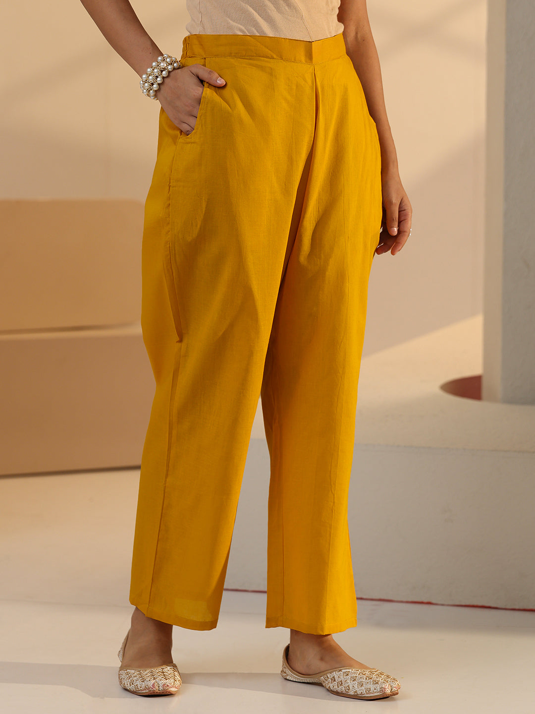 Anouk Yellow Floral Embroidered Chanderi Silk Straight Suit Set