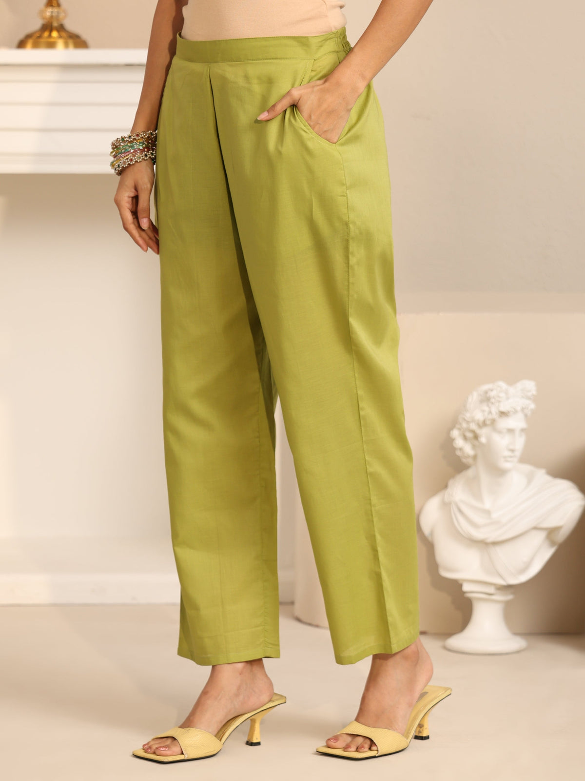 Anouk Fern Green Bird Embroidered Chanderi Silk Straight Suit Set
