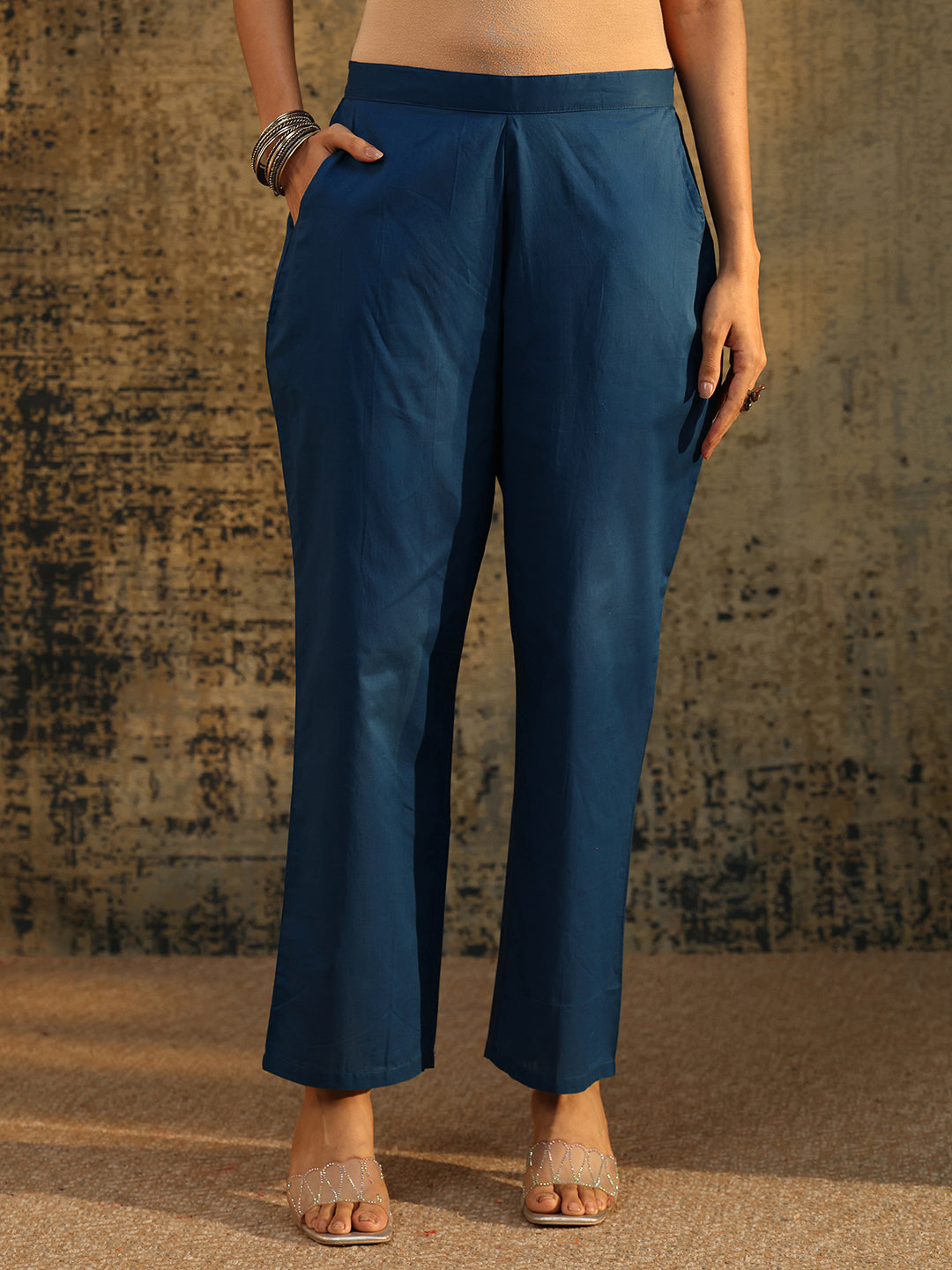 Anouk Prussian Blue Embroidered Chanderi Silk Straight Suit Set