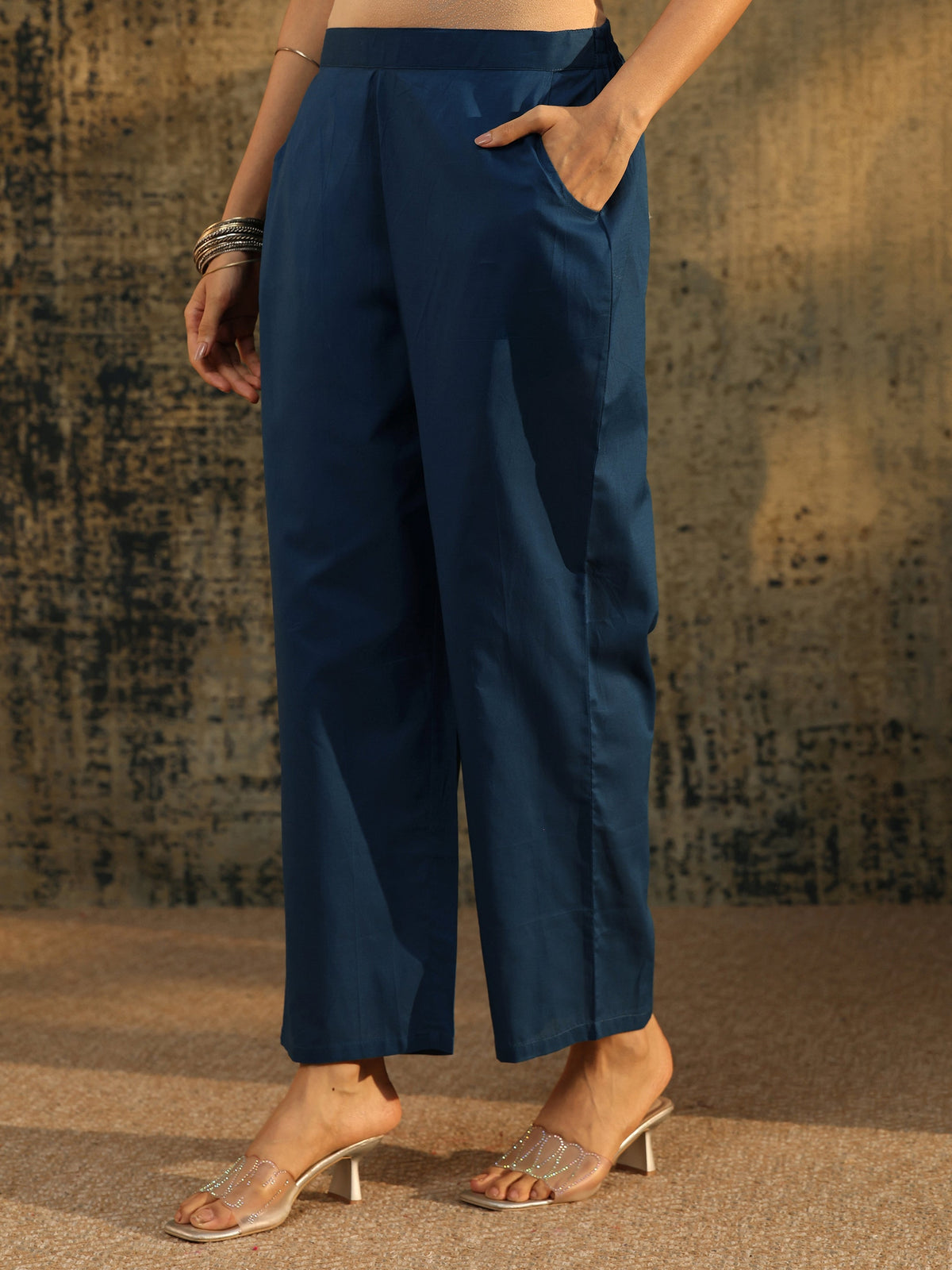 Anouk Teal Blue Paisley Embroidered Chanderi Silk Straight Suit Set