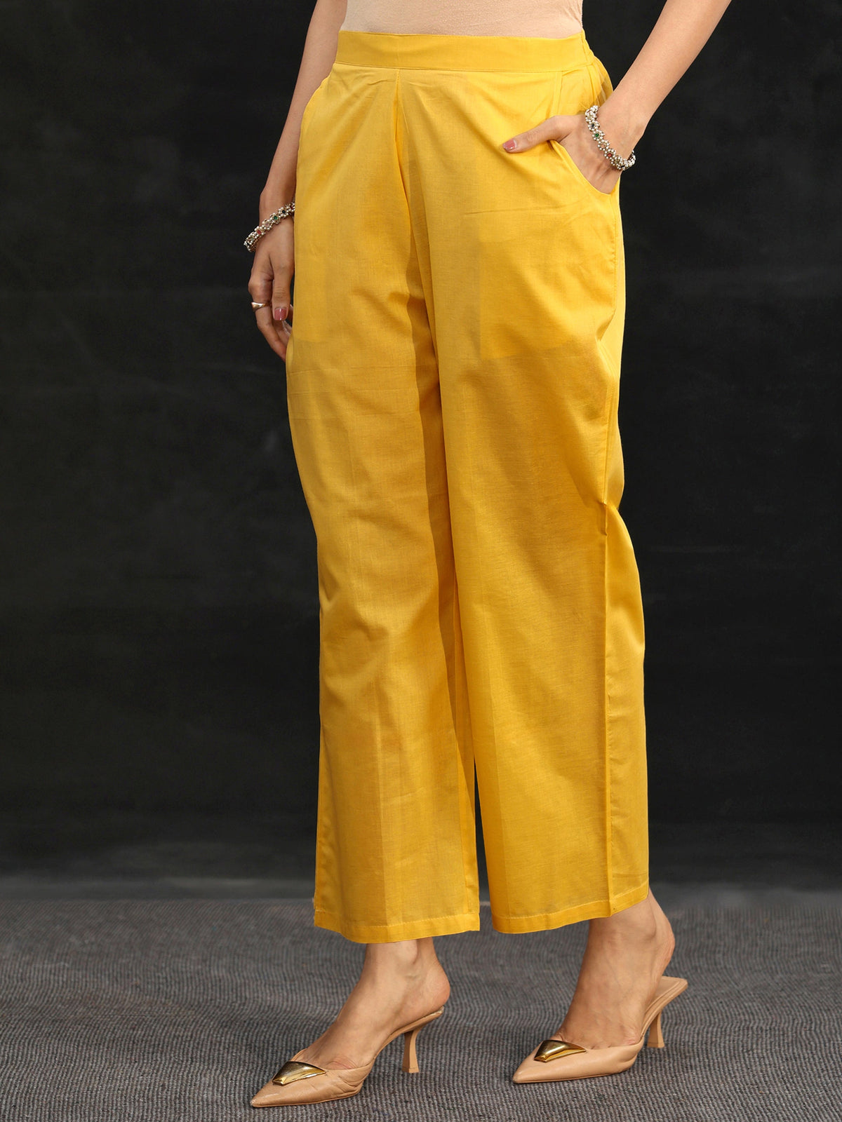 Anouk Sunshine Yellow Embroidered Chanderi Silk Straight Suit Set