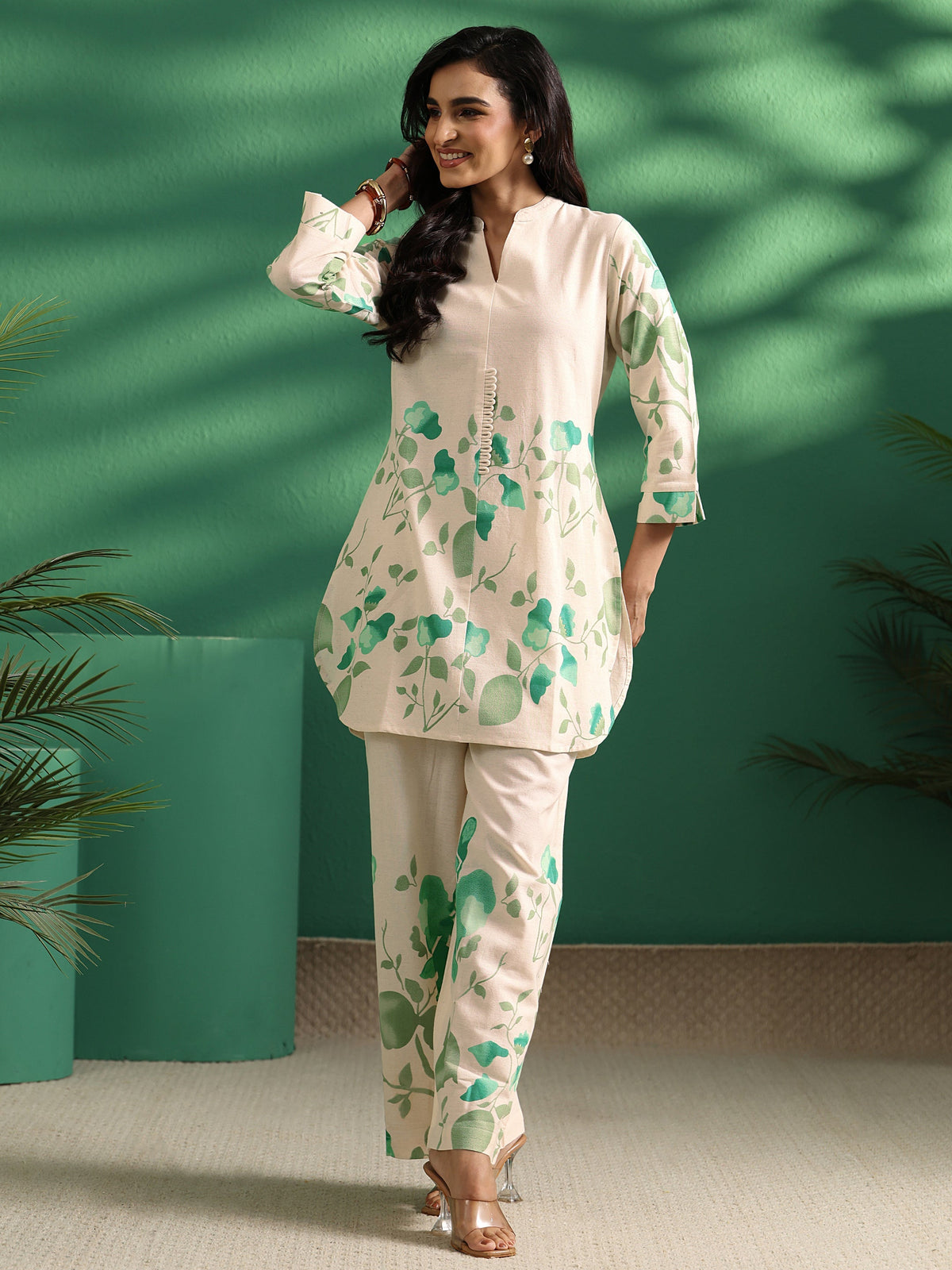 Anouk Off White Tropical Printed Cotton Co-Ord Set