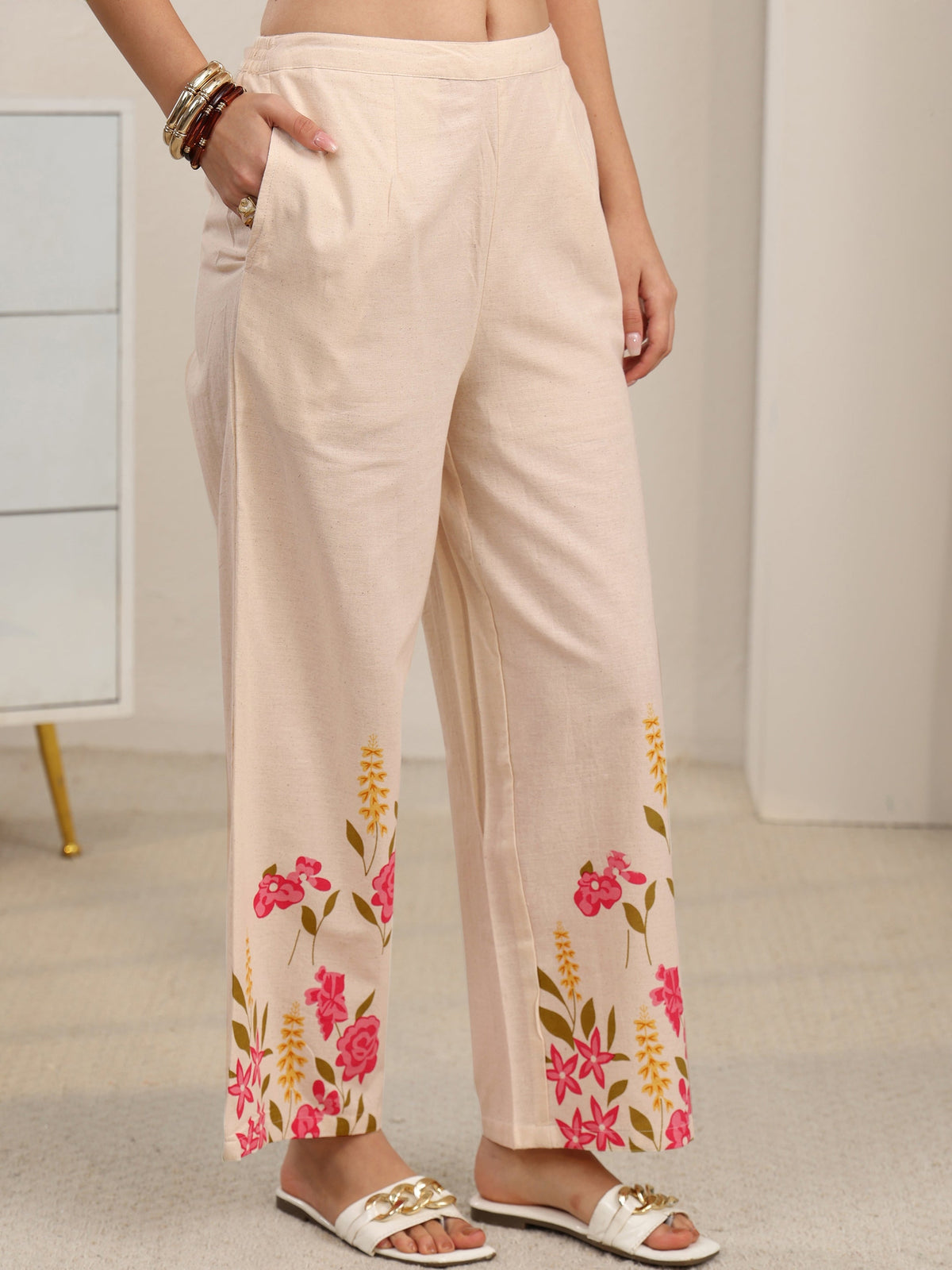 Anouk Off White Floral Printed Cotton Co-Ord Set