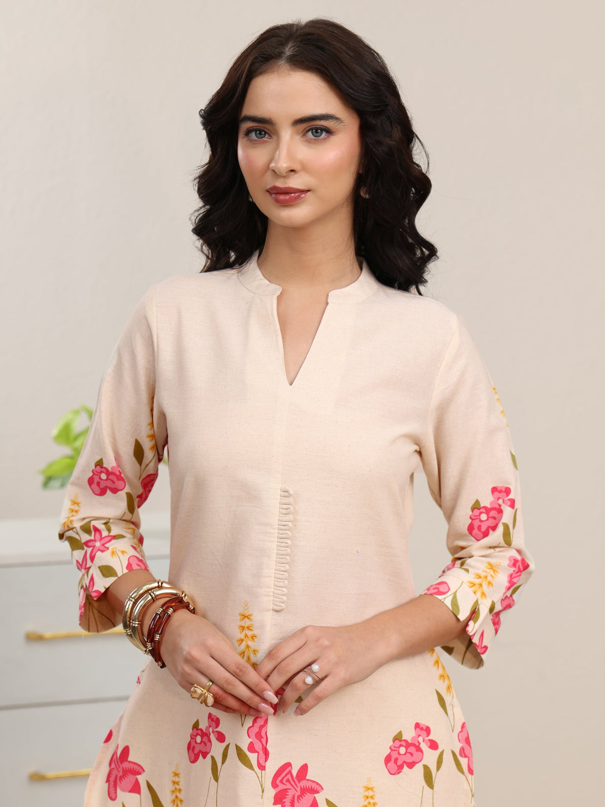 Anouk Off White Floral Printed Cotton Co-Ord Set