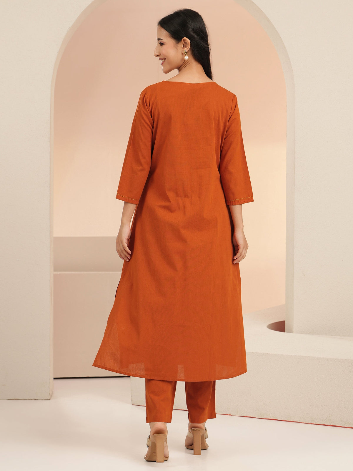 Anouk Rust Floral Embroidered Cotton Co-Ord Set