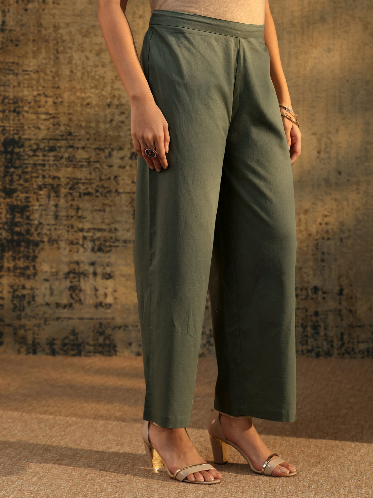 Anouk Olive Green Floral Embroidered Cotton Co-Ord Set