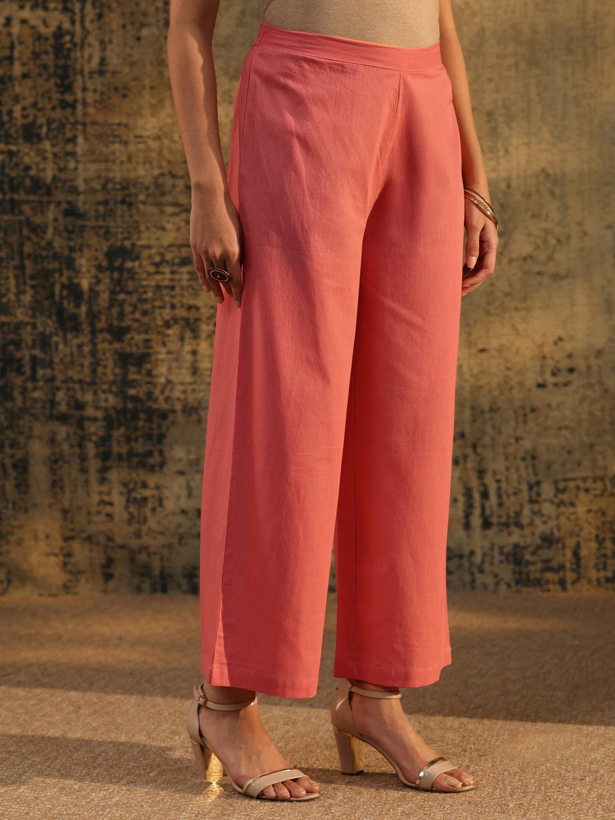 Anouk Peach Pink Floral Embroidered Cotton Co-Ord Set