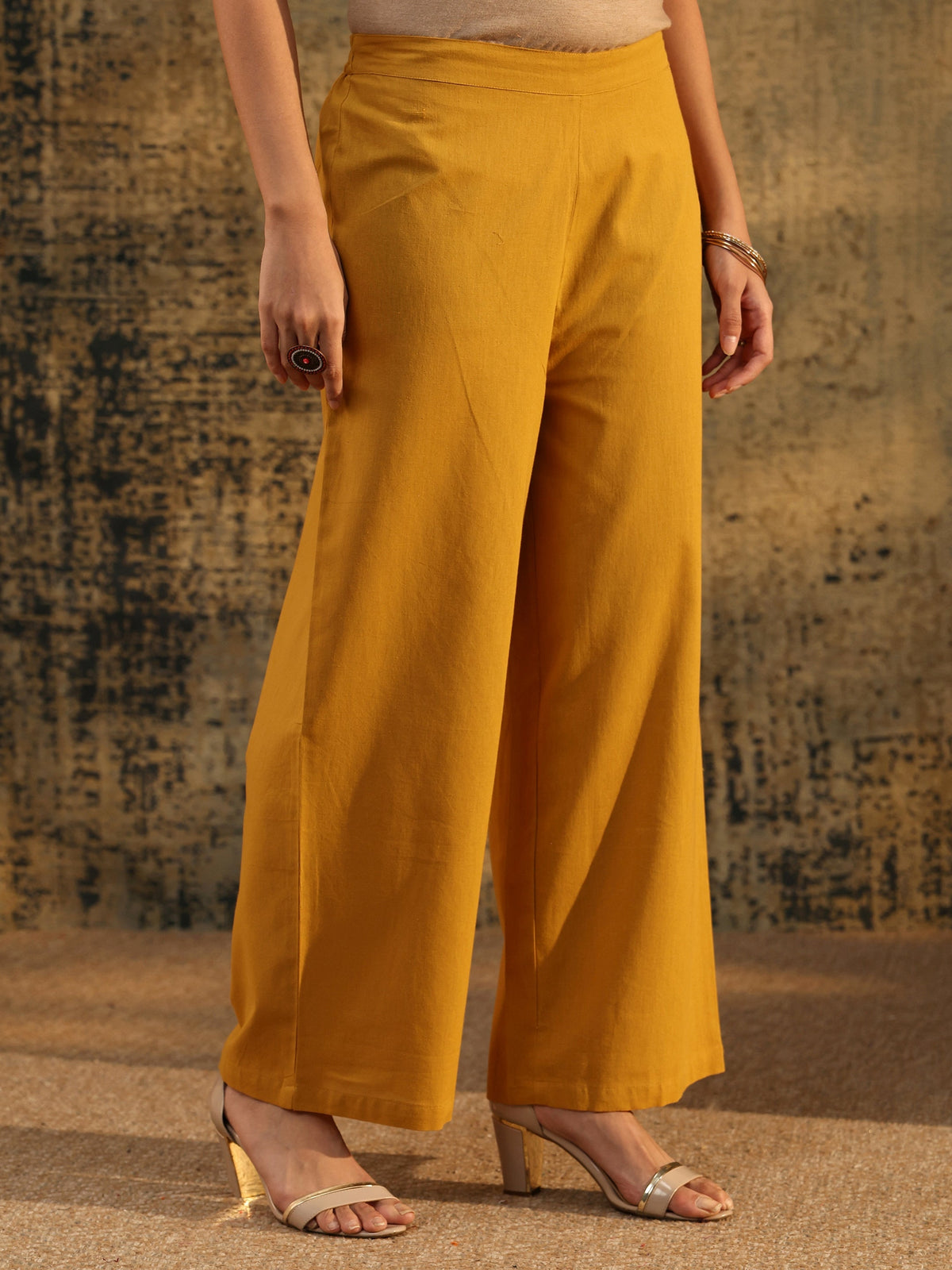 Anouk Mustard Floral Embroidered Cotton Co-Ord Set