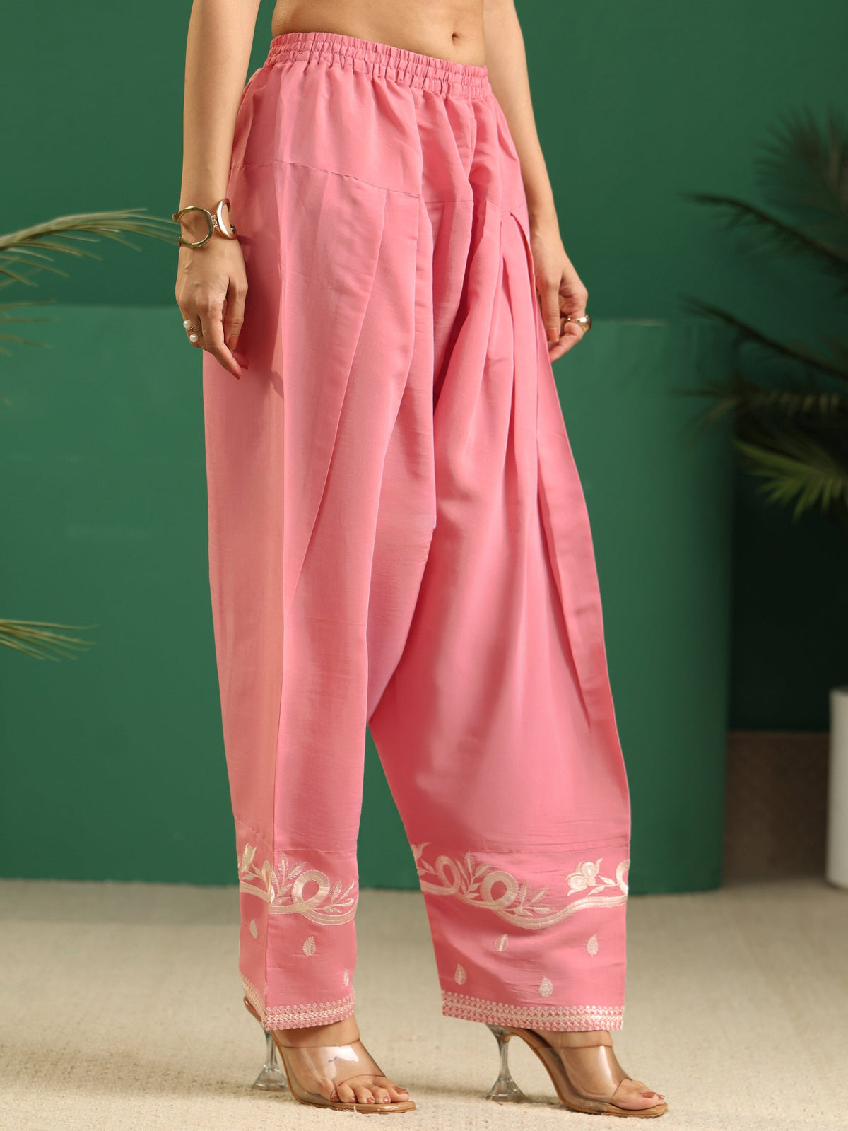 Anouk Baby Pink Floral Embroidered Silk Blend Farshi Suit Set