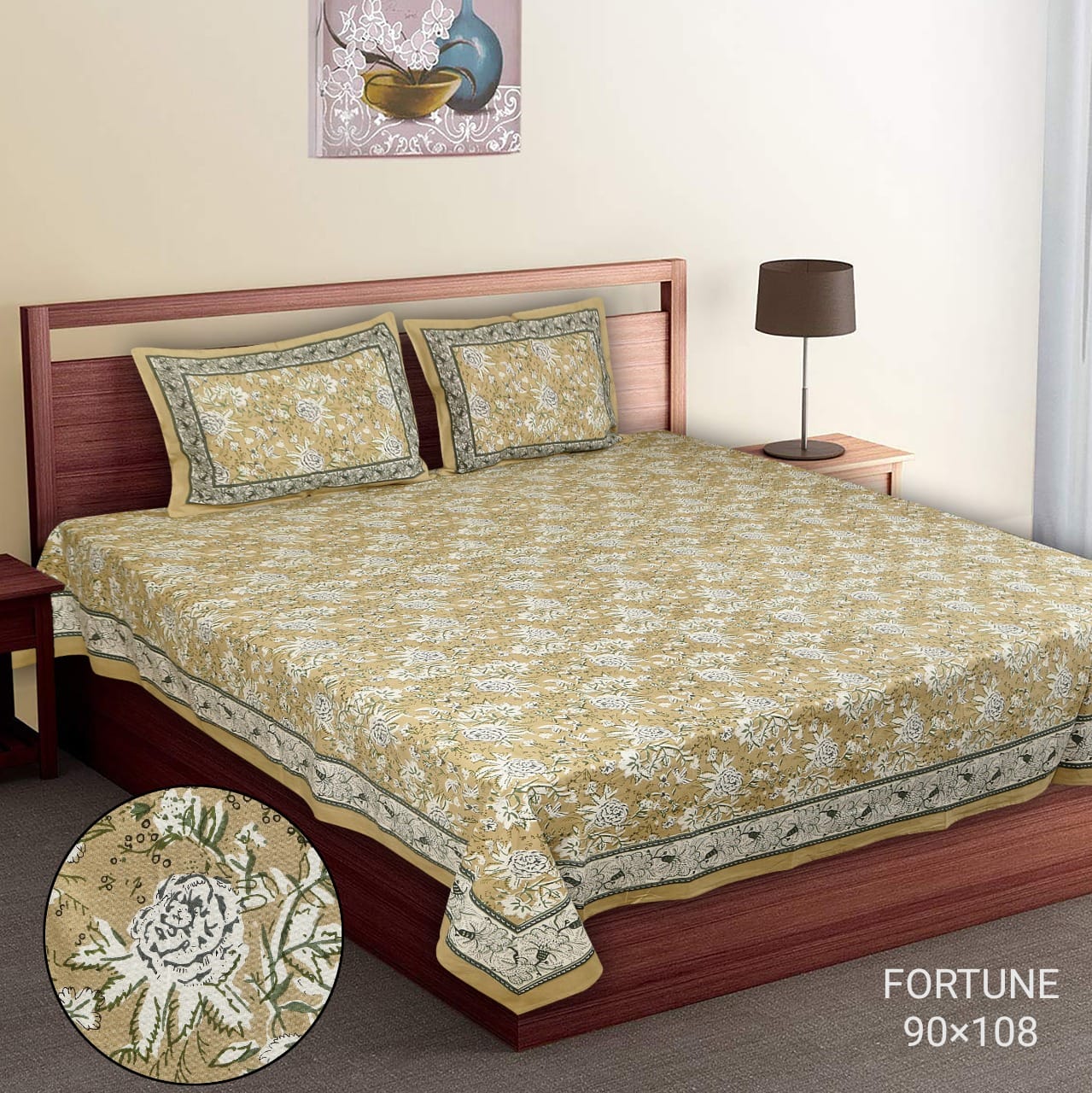 King-Size Cotton Bedsheet Set with Pillow Covers