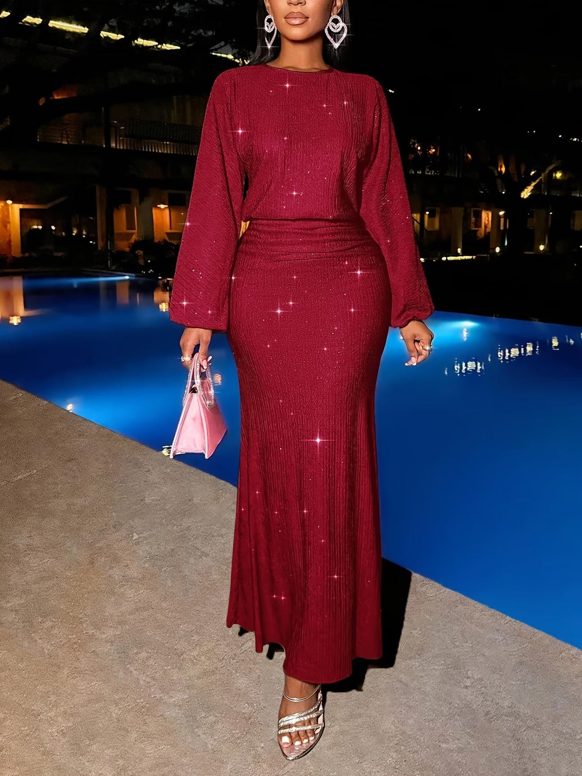 Women's Elegant Mermaid Hem Long Sleeve Bodycon Dress