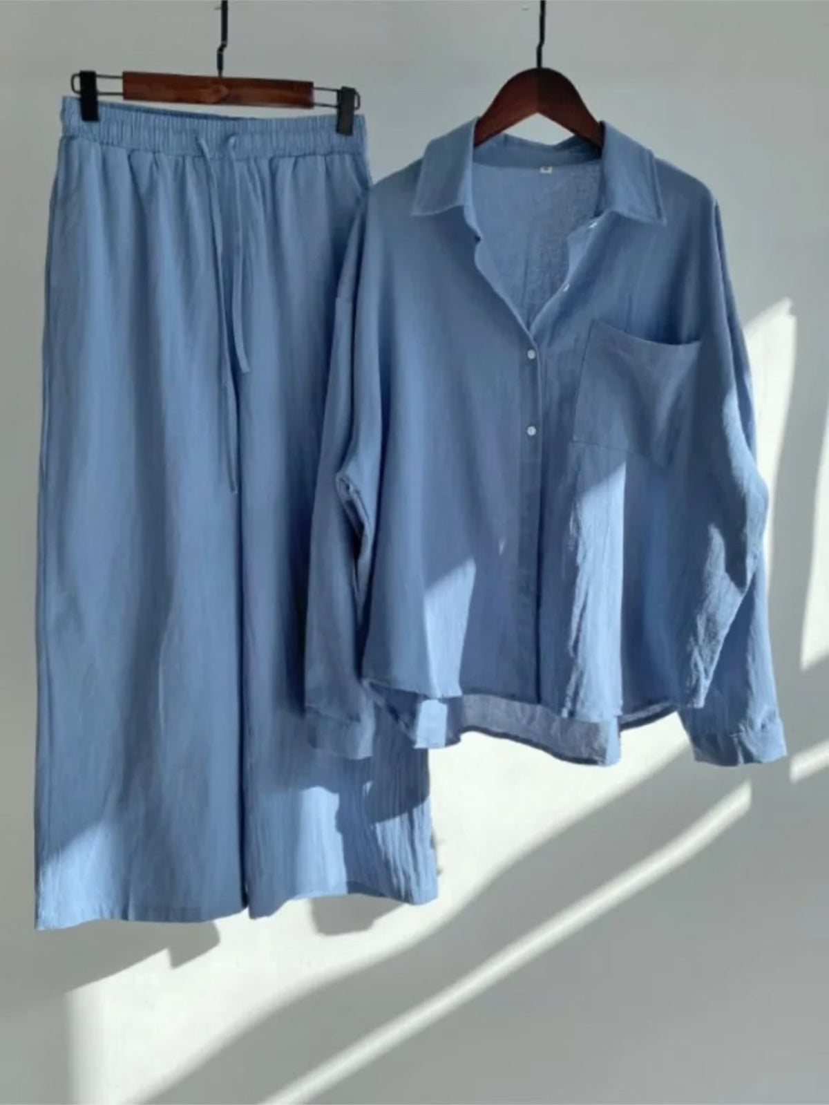 Fashionable Women’s  Cotton Slacks & Shirt Suit Set