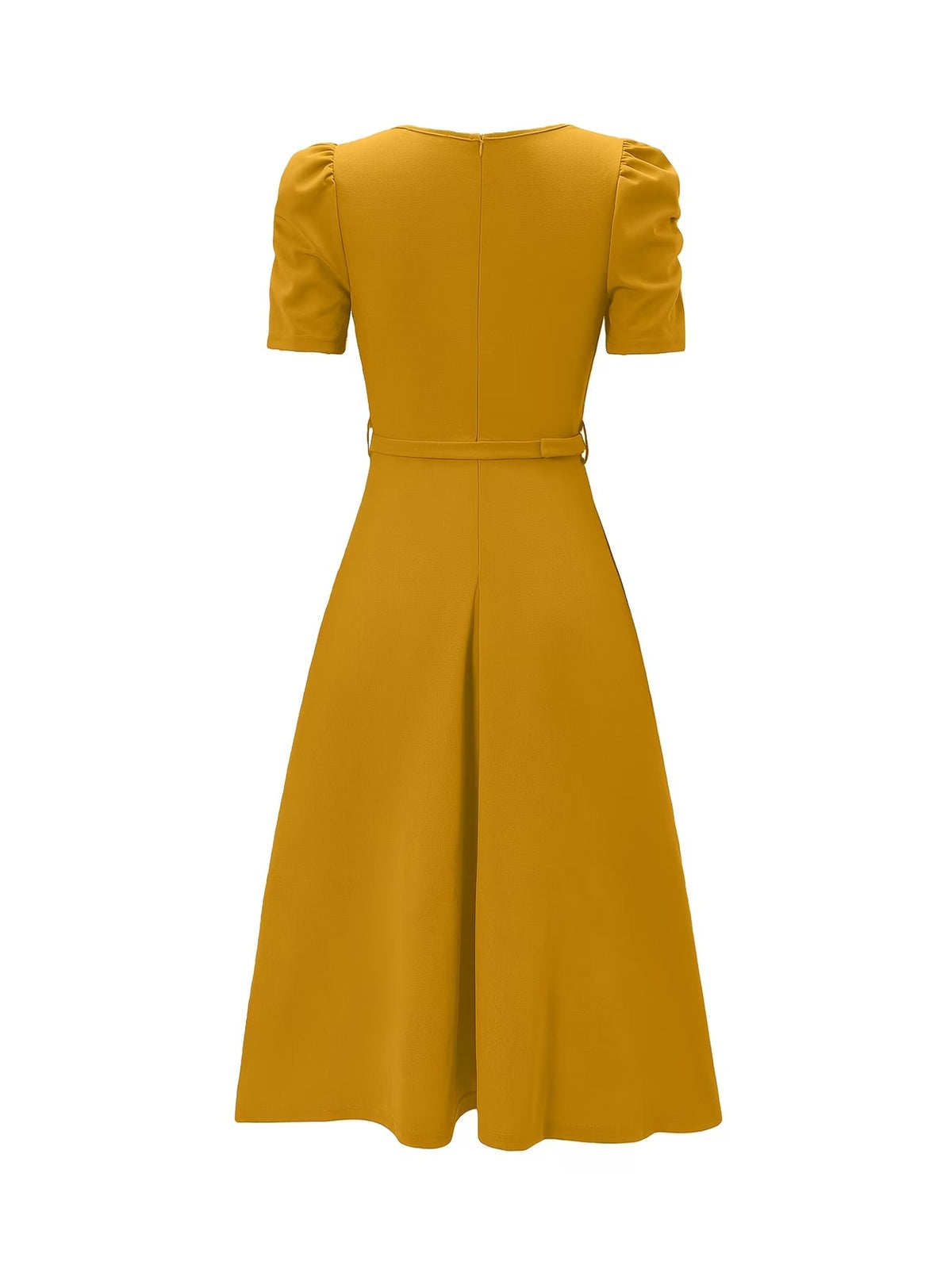 Women's Elegant V-Neck Ruffle Midi Dress with Waist Belt