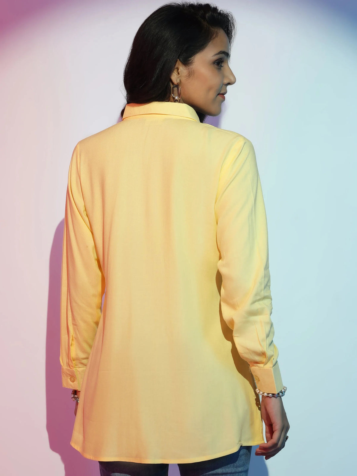 Anouk Yellow Solid Rayon Straight Kurti
