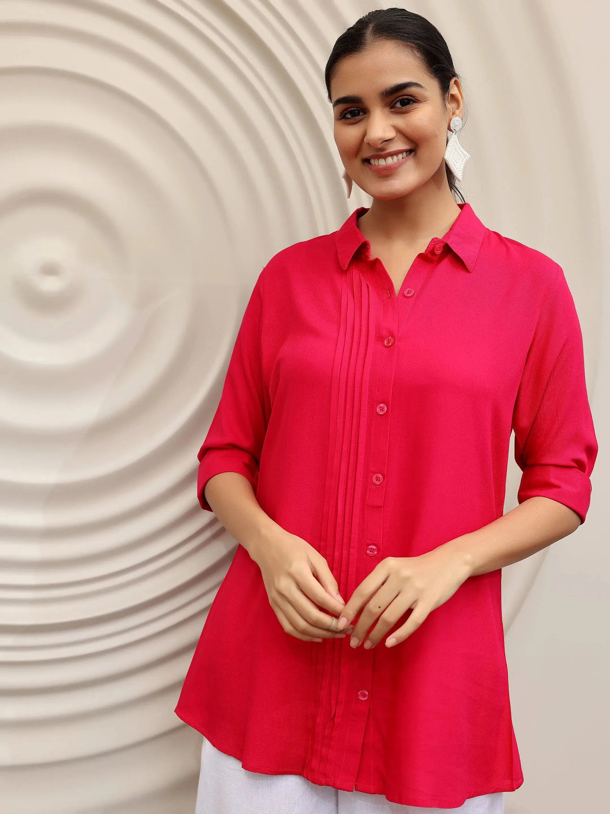 Anouk Pink Solid Rayon Straight Tunic
