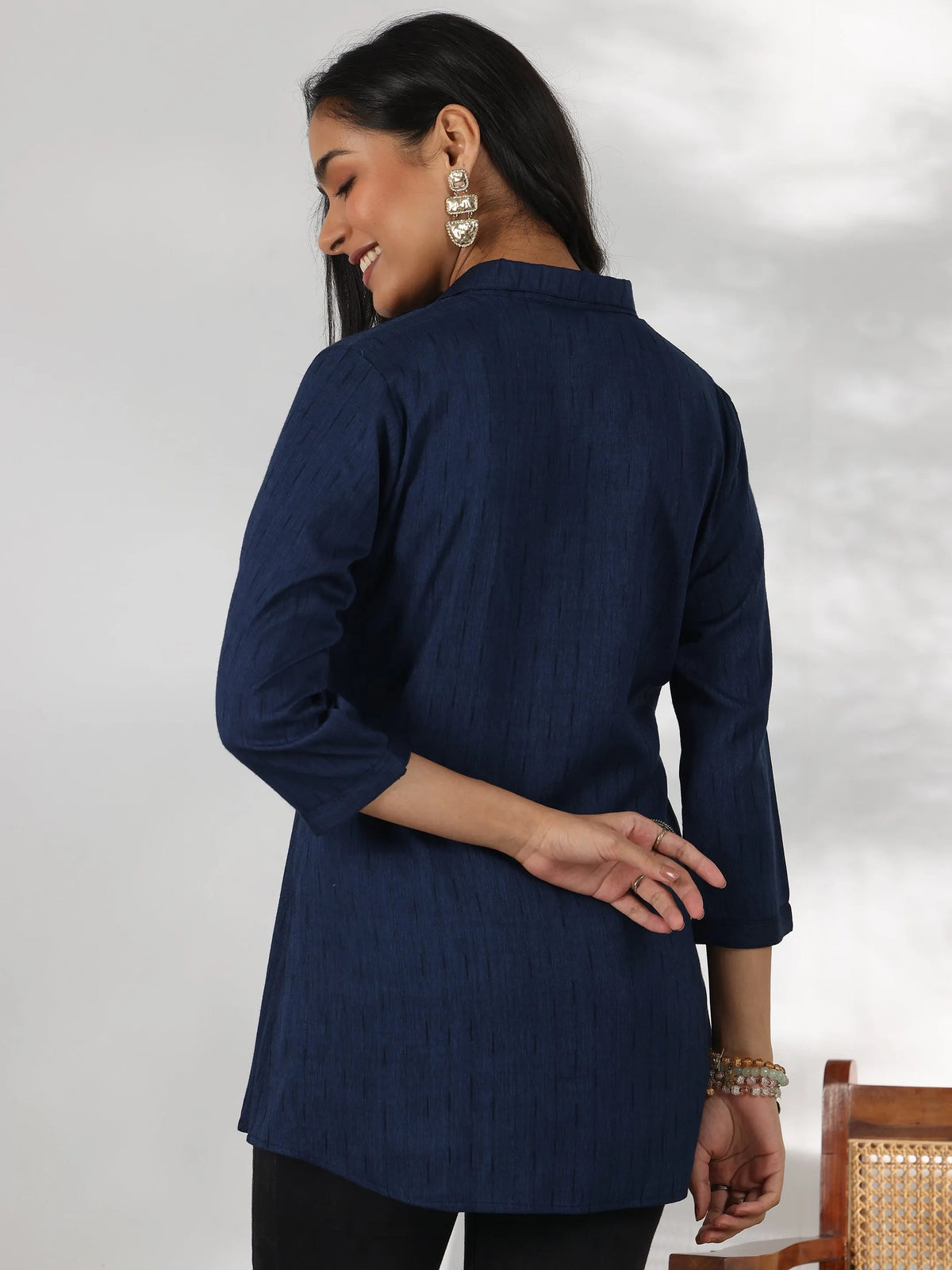 Anouk Blue Self Design Rayon Straight Tunic