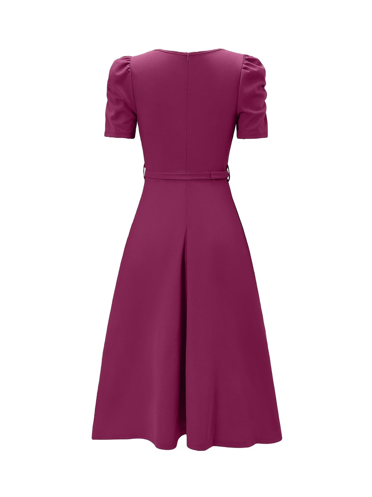Women's Elegant V-Neck Ruffle Midi Dress with Waist Belt