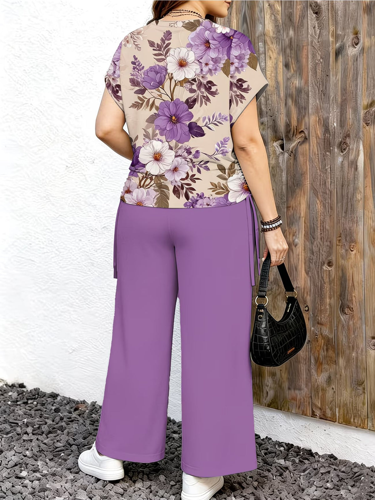 Women's Minimalist Print Top & Loose Pants Two-Piece Set