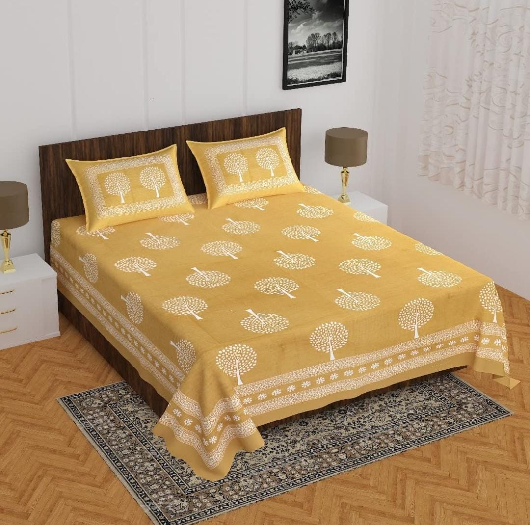 Jaipuri Double Bedsheet Set with Two Pillow Covers - 90x100 Size