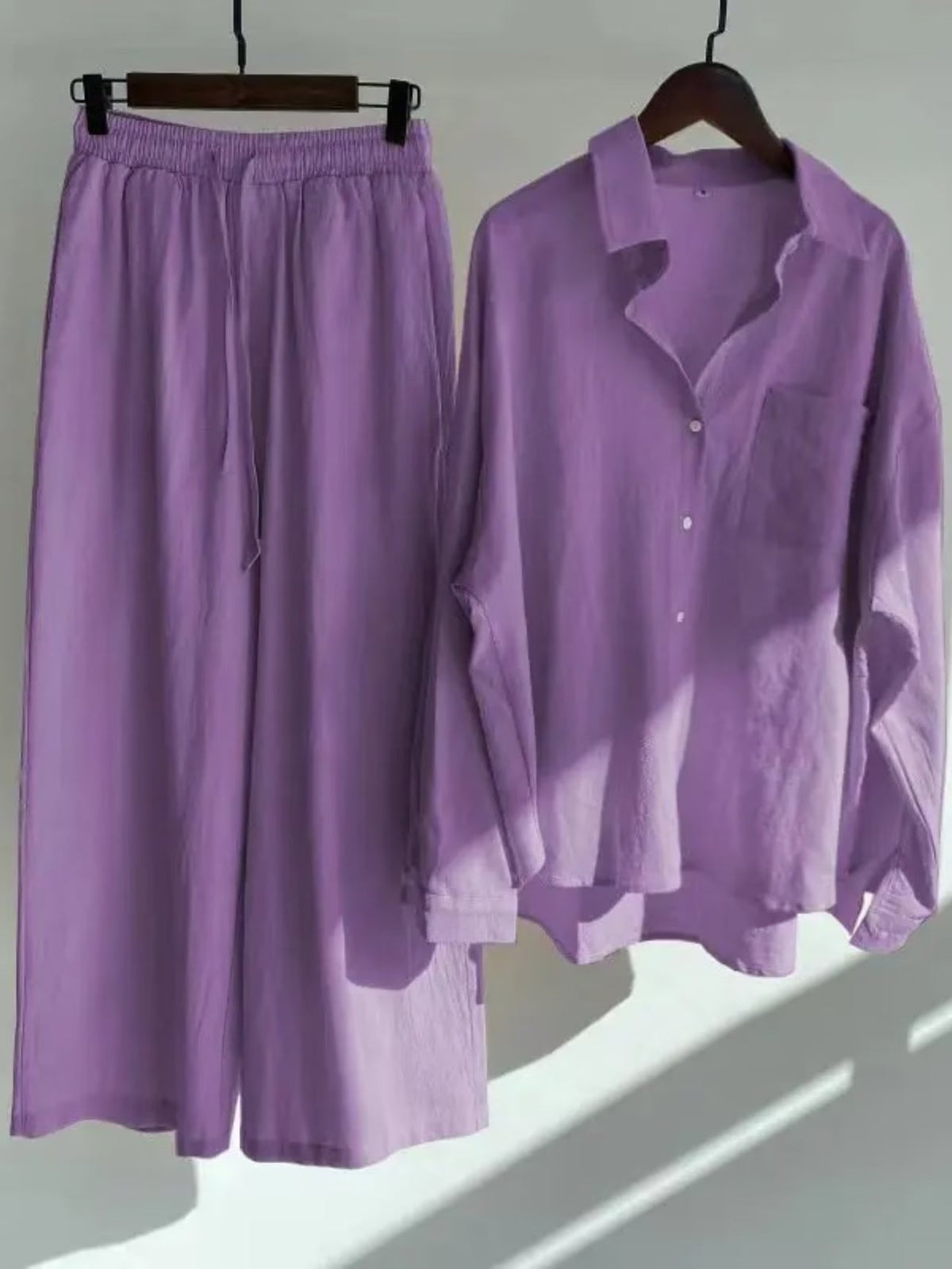 Fashionable Women’s  Cotton Slacks & Shirt Suit Set