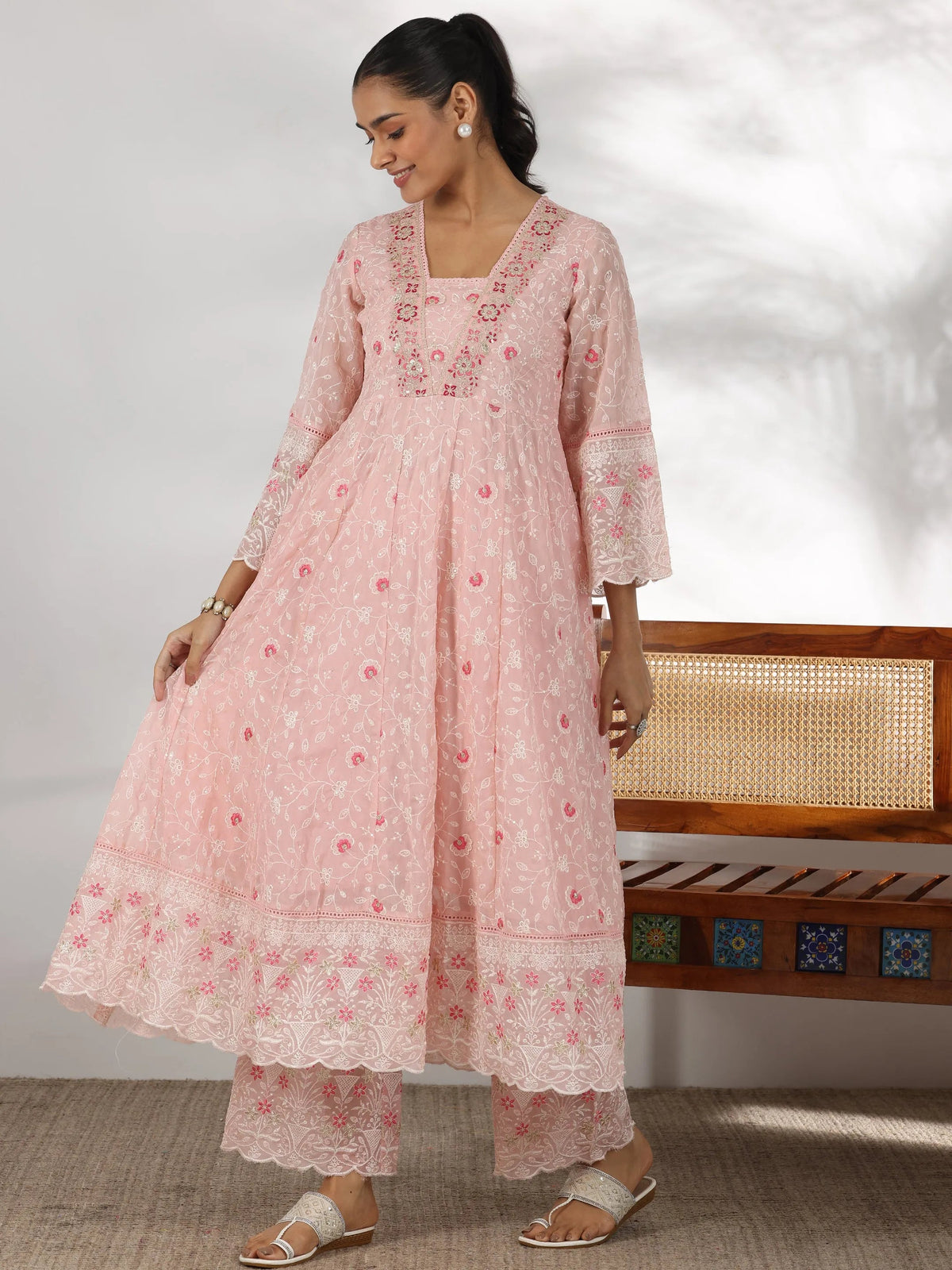 Anouk Pink Embroidered Organza Anarkali Suit With Dupatta