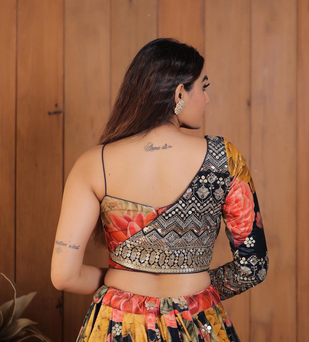 Stylist Multi Color Lehenga Choli With One Side Sleeve Shrug