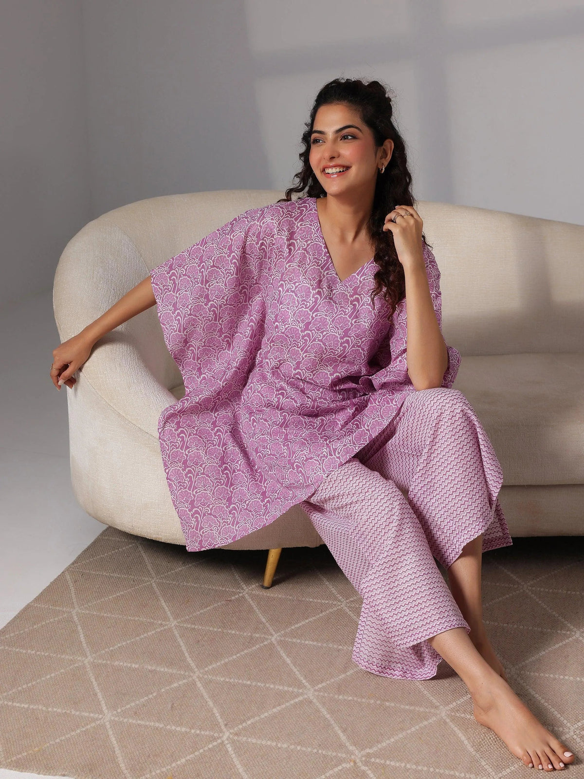 Anouk Purple Printed Cotton Night Suits