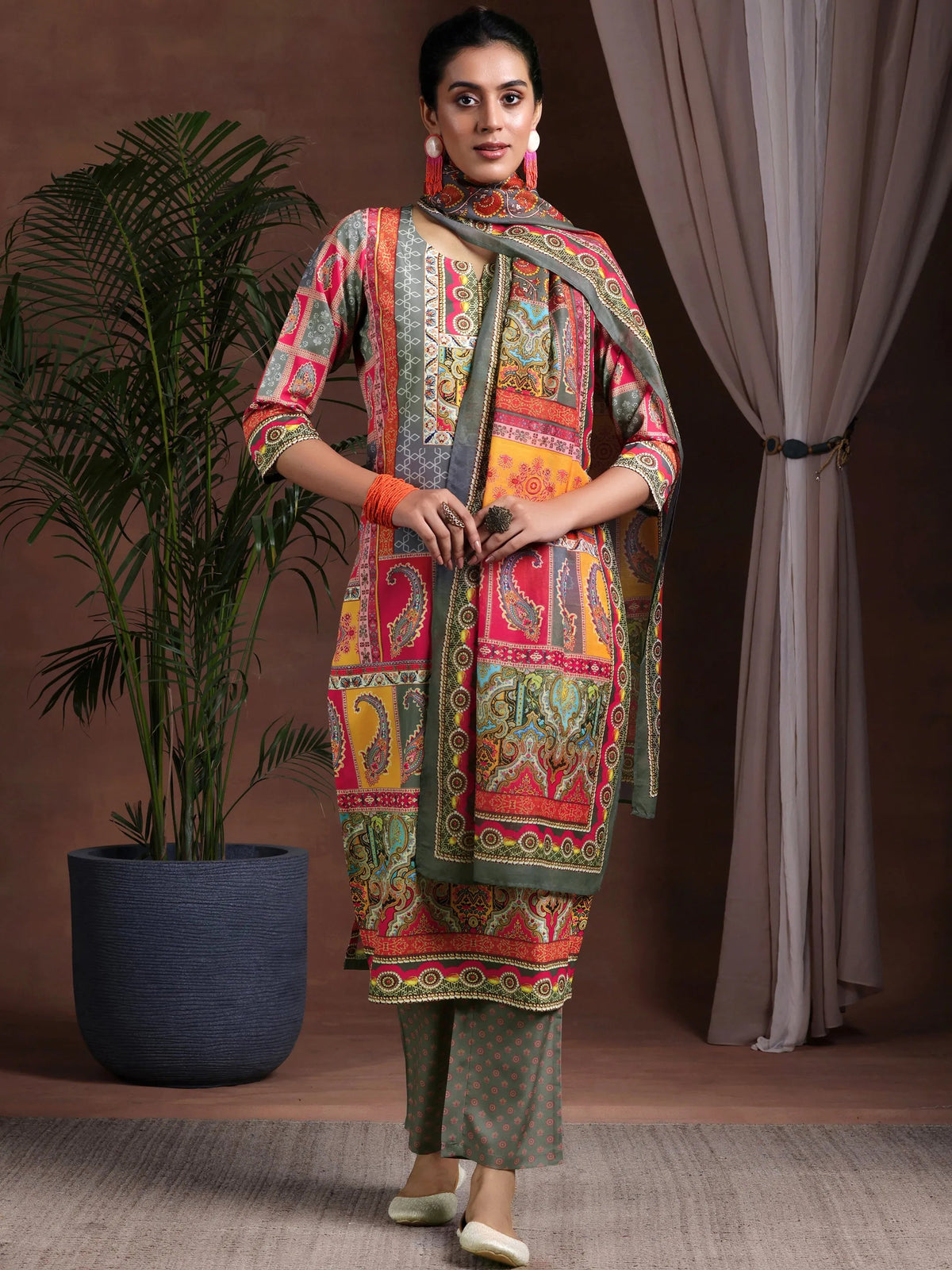 Anouk Multi Printed Poly Crepe Straight Suit With Dupatta