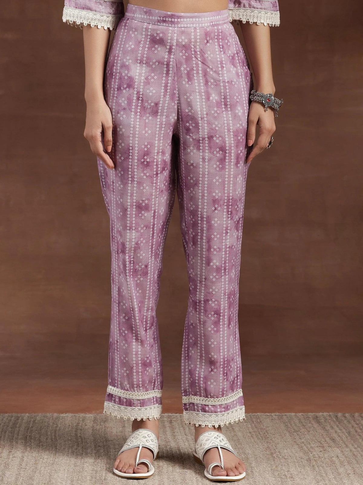 Anouk Purple Printed Cotton Straight Suit With Dupatta