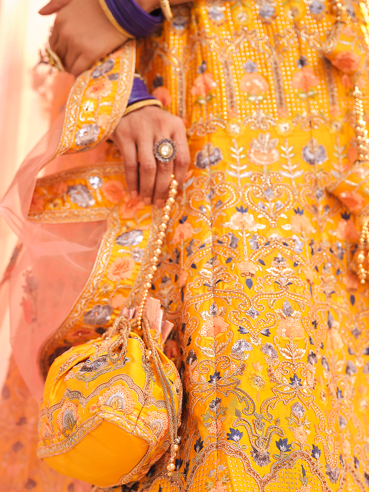 Mustard Swarovski Embroidered Crepe Semi Stitched Lehenga With Unstitched Blouse