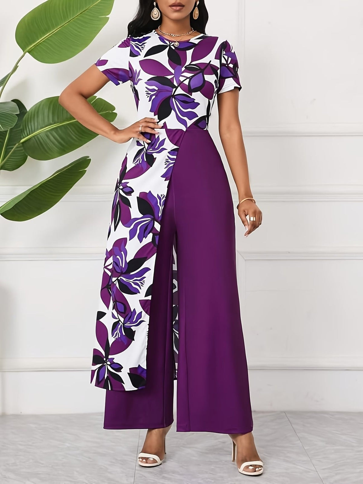 Chic Floral Zip-Front Jumpsuit – Stylish Spring & Summer Party Wear for Women