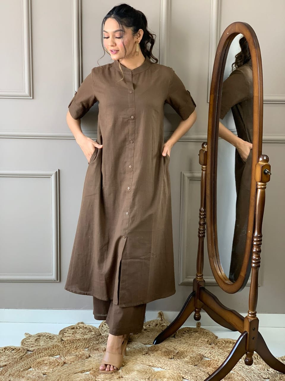 Cotton Slub A-Line Kurti and Palazzo Set