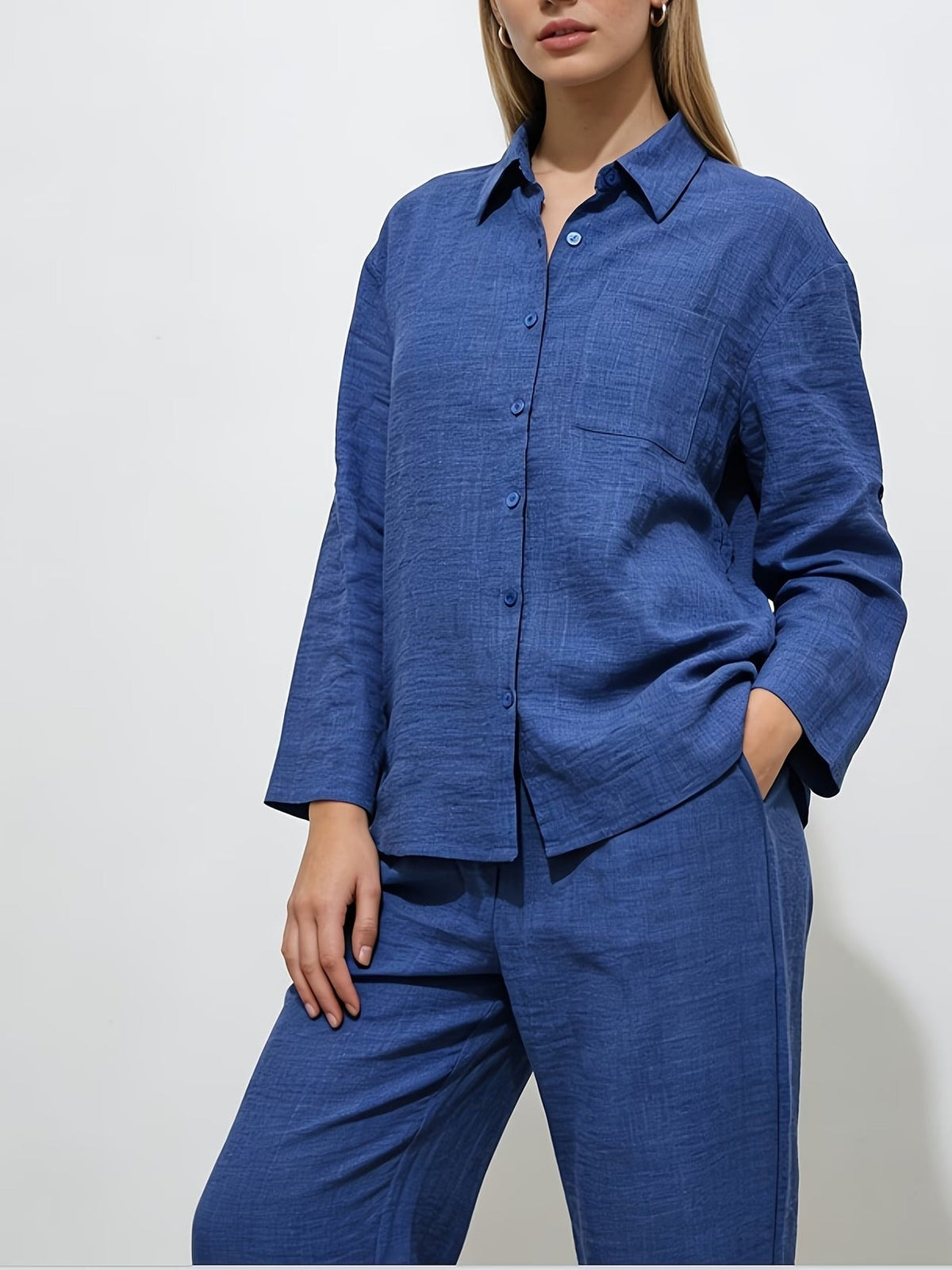 Women’s Linen Two-Piece Co-Ord Set – Breathable Casual Shirt & Comfortable Pants for Spring & Summer