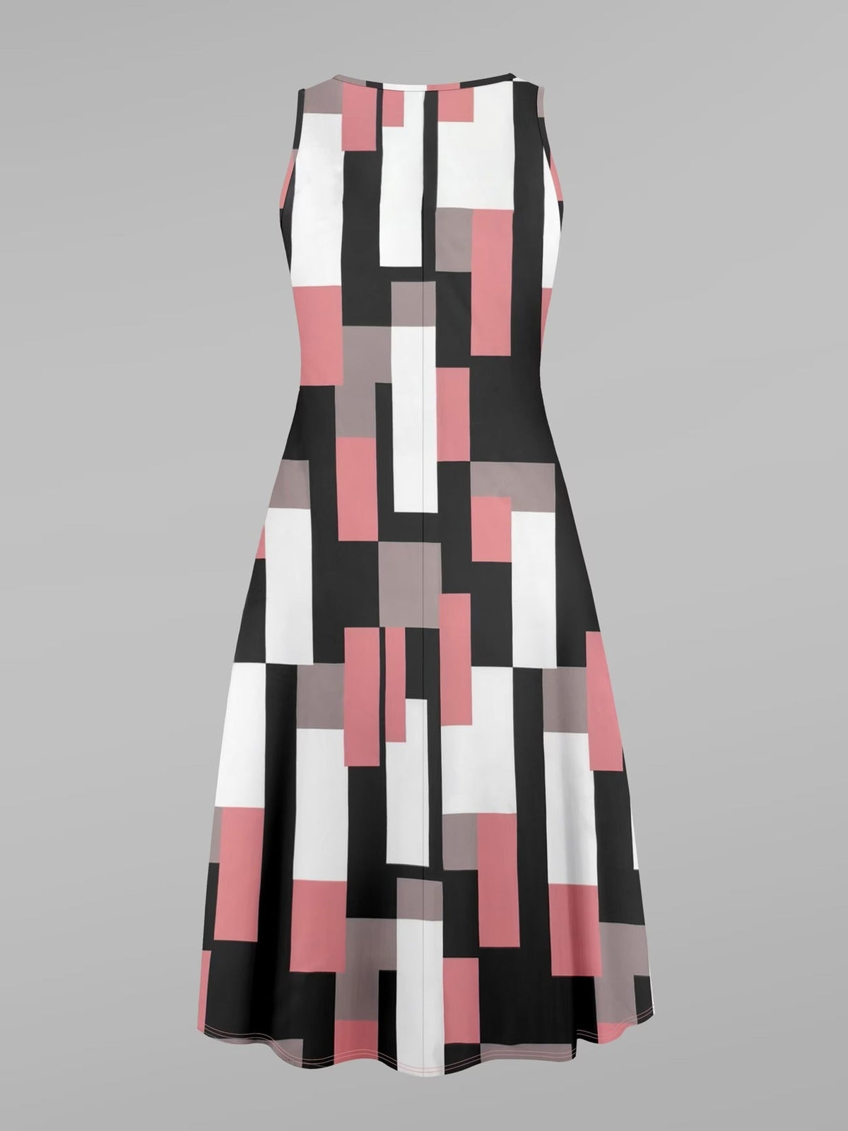 Elegant Geometric Print Dress with Stylish Color-Block Cardigan – Premium Two-Piece Women’s Set