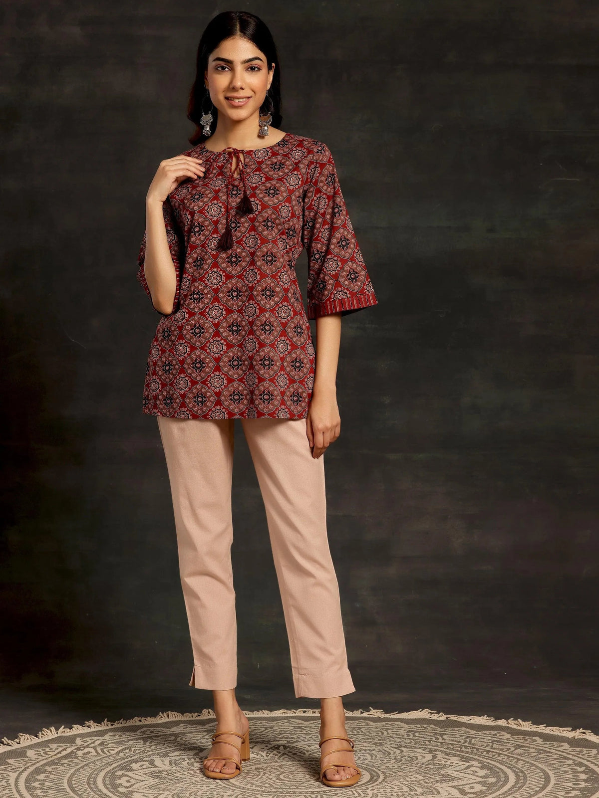 Anouk Peach Solid Cotton Straight Fit Trousers