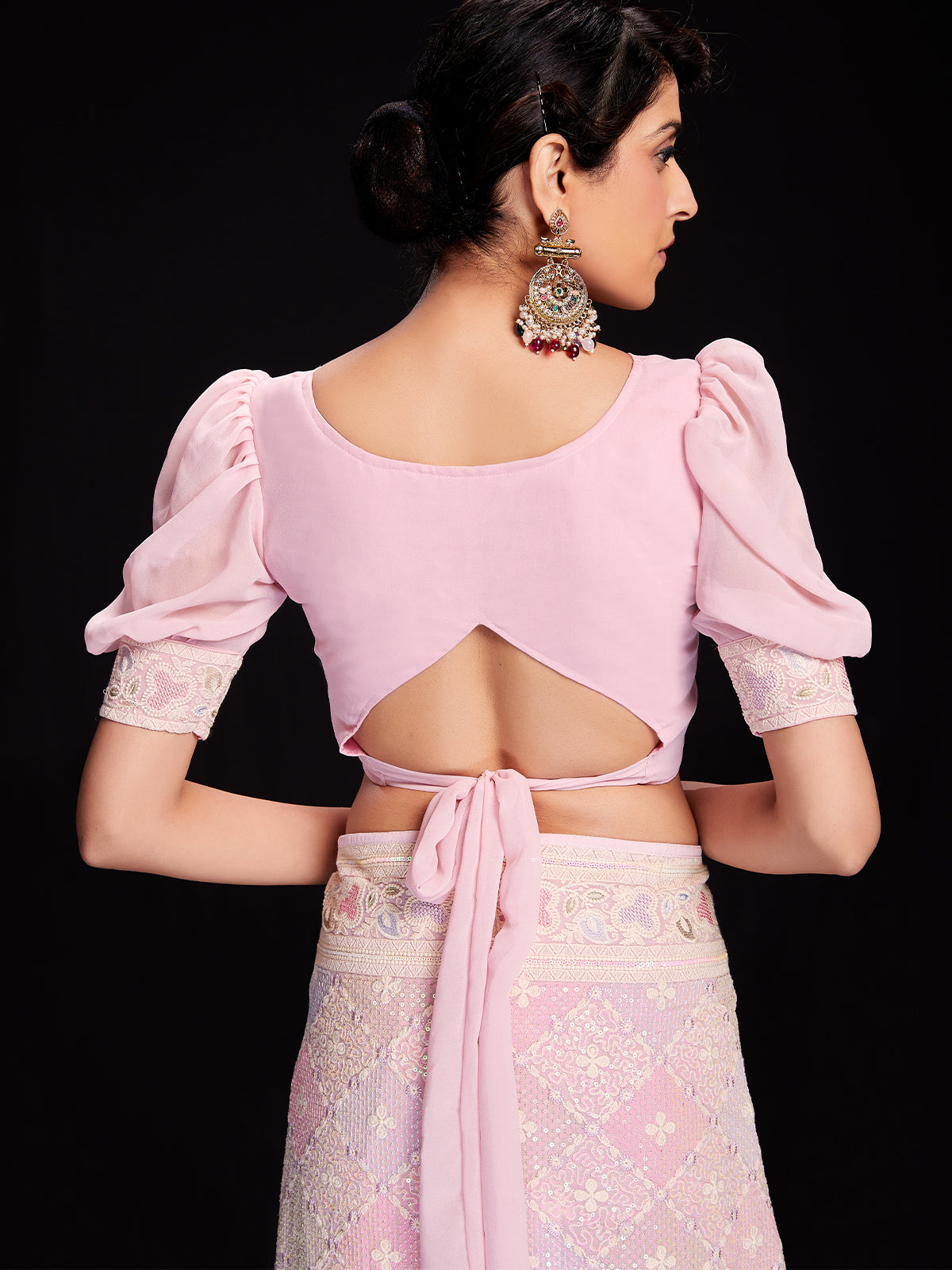 Pink Georgette Embellished Saree With Unstitched Blouse