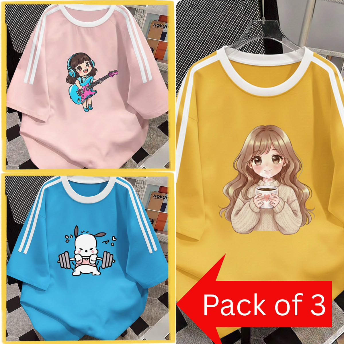 Pack of 3 Women’s Graphic Printed T-Shirts