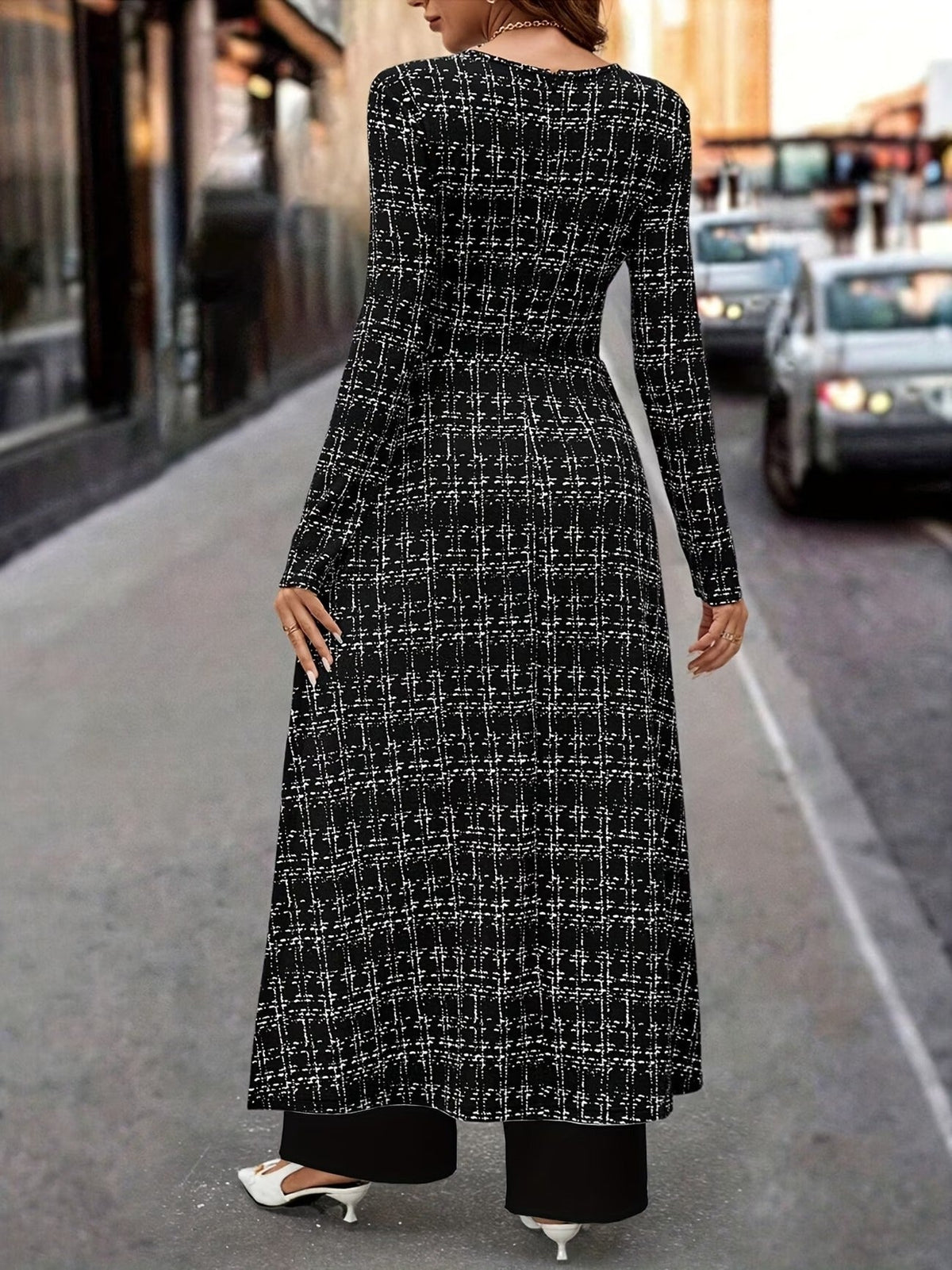 Chic Plaid Commuter Jumpsuit – Asymmetrical Design with Relaxed Straight-Leg Fit