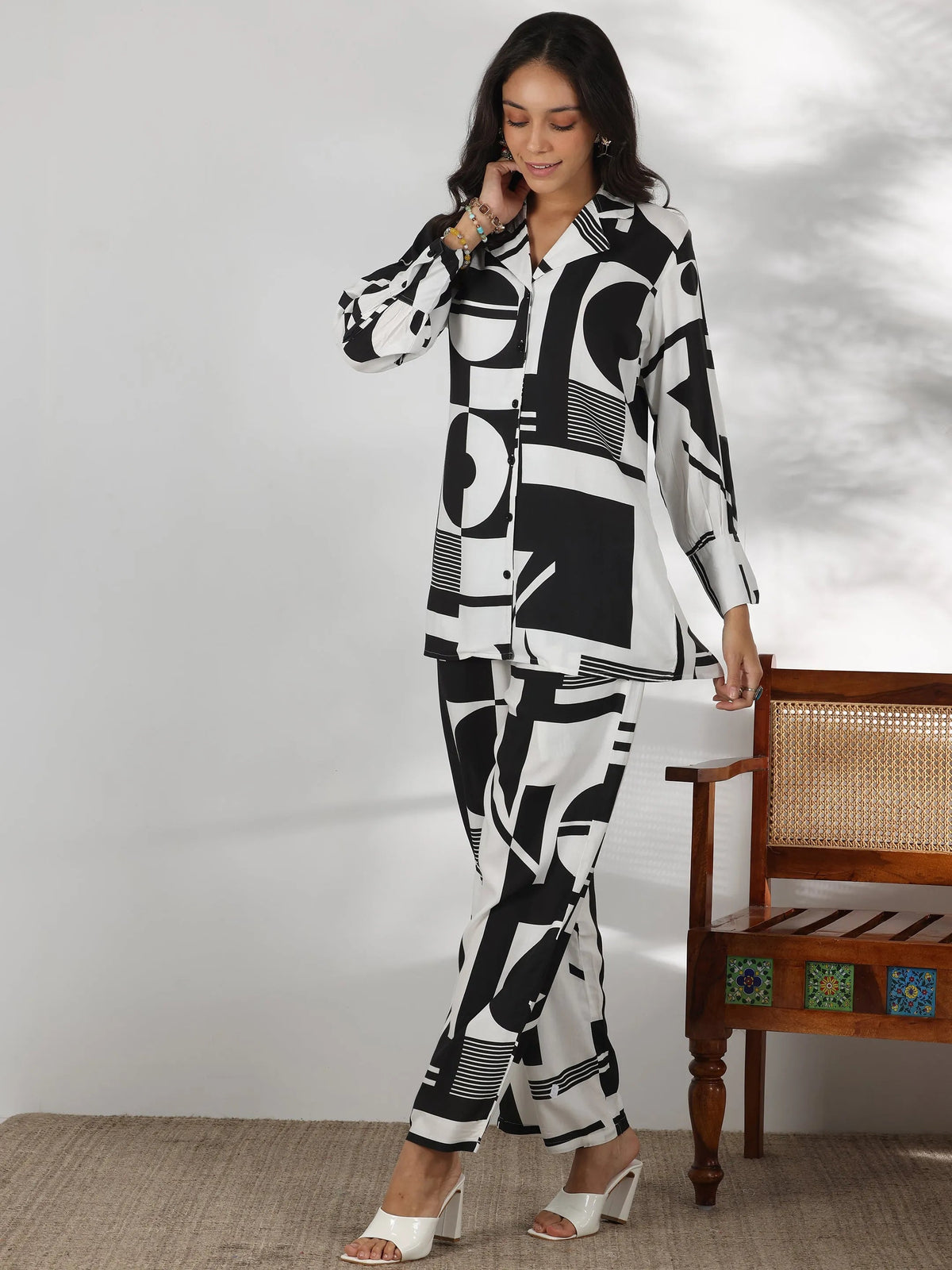 Anouk White Printed Rayon Co-Ords