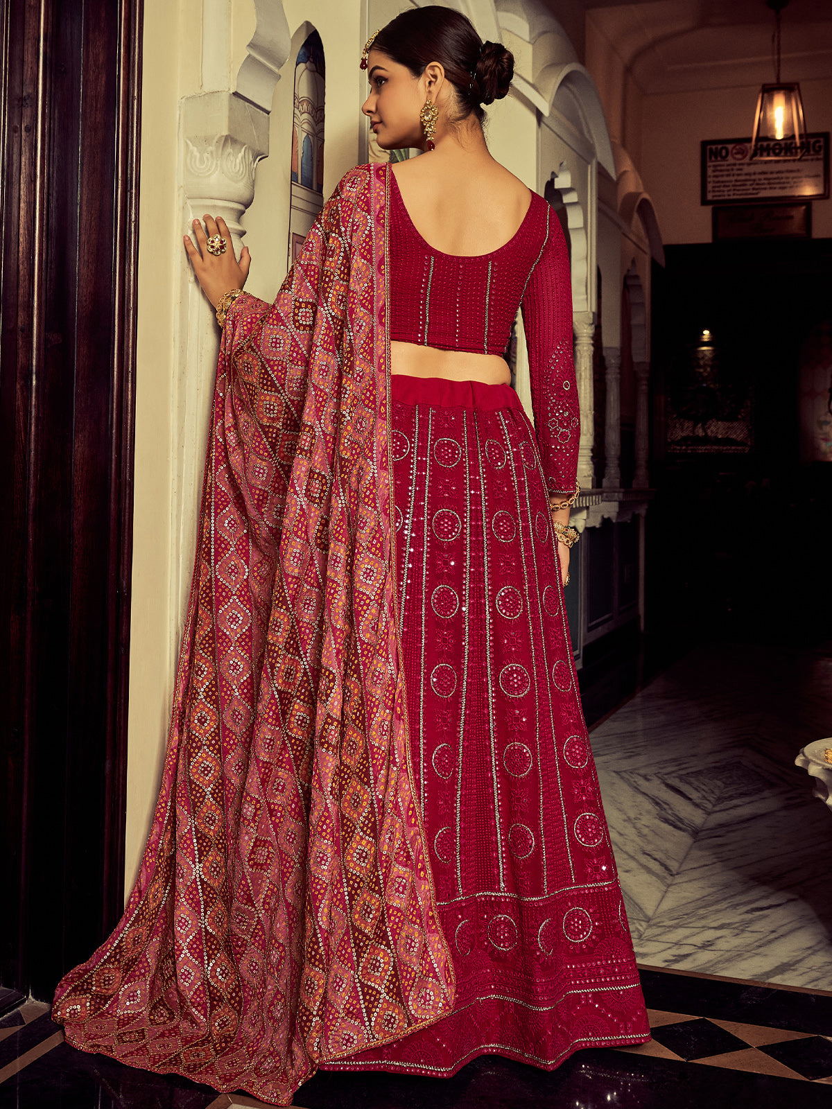 Embroidered  Pink Georgette Semi Stitched Lehenga With Blouse Piece