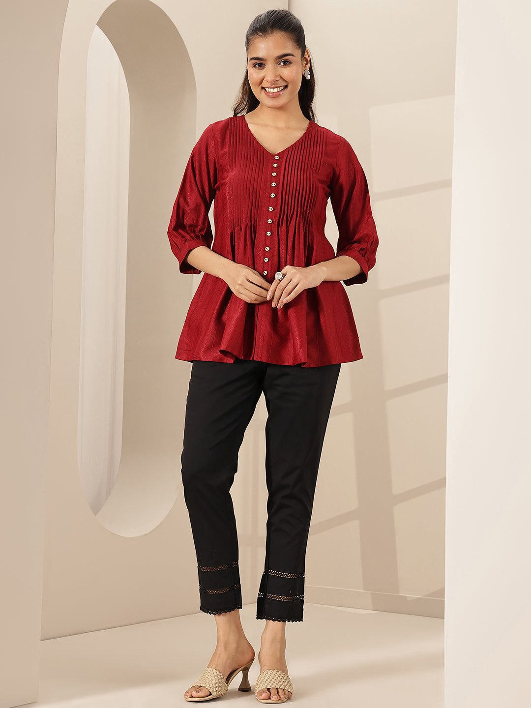 Anouk Black Solid Cotton Trousers
