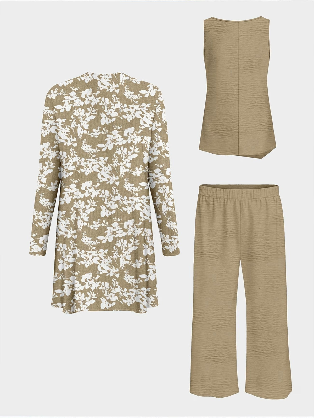 Elegant Printed Cape Coat with Solid Inner Top & Casual Trousers – Stylish 3-Piece Women’s Suit