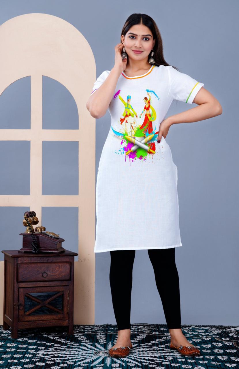 Holi Special Rayon Slub Kurti with Playful Design