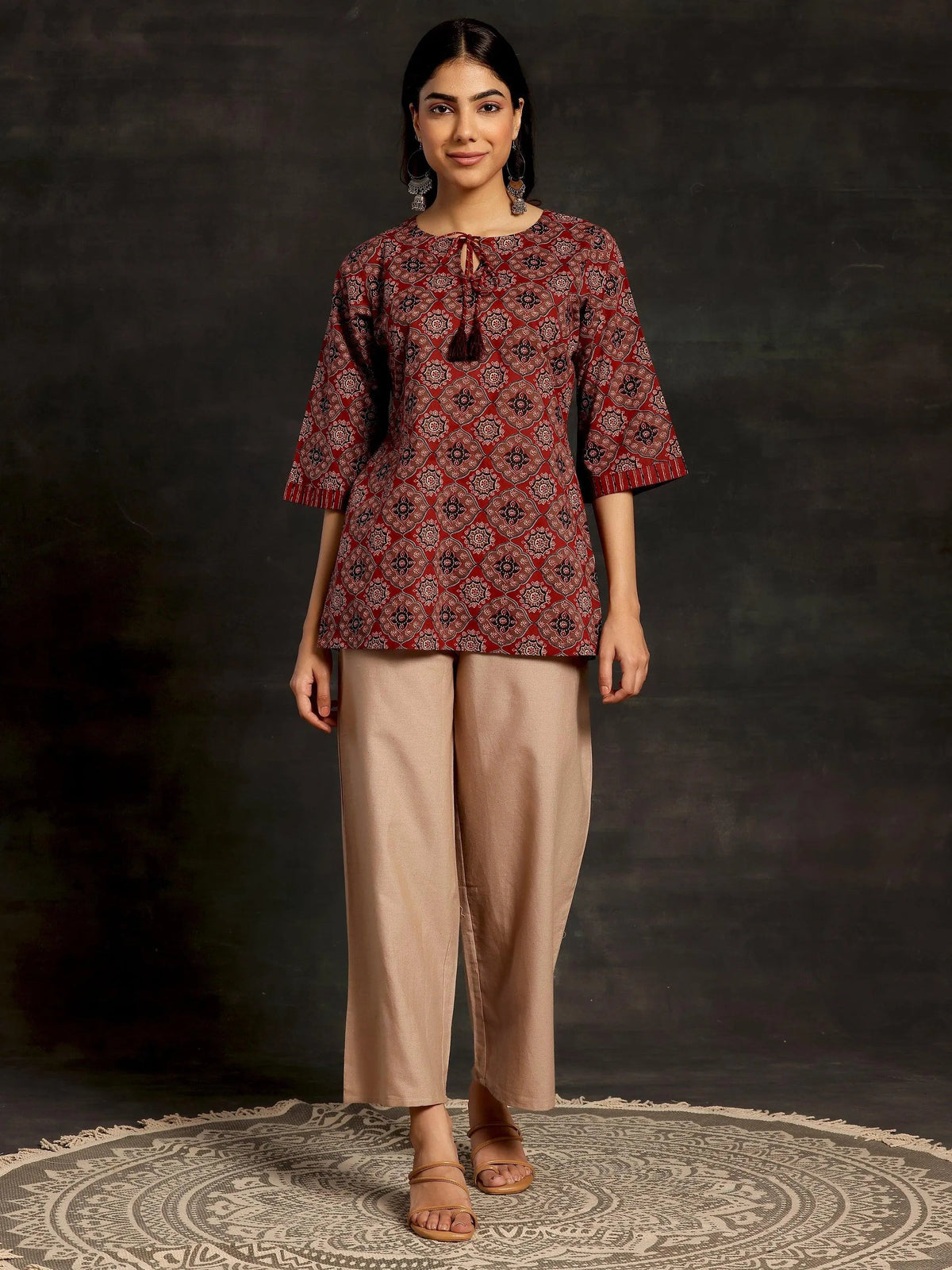 Anouk Beige Solid Cotton Wide Leg Palazzos